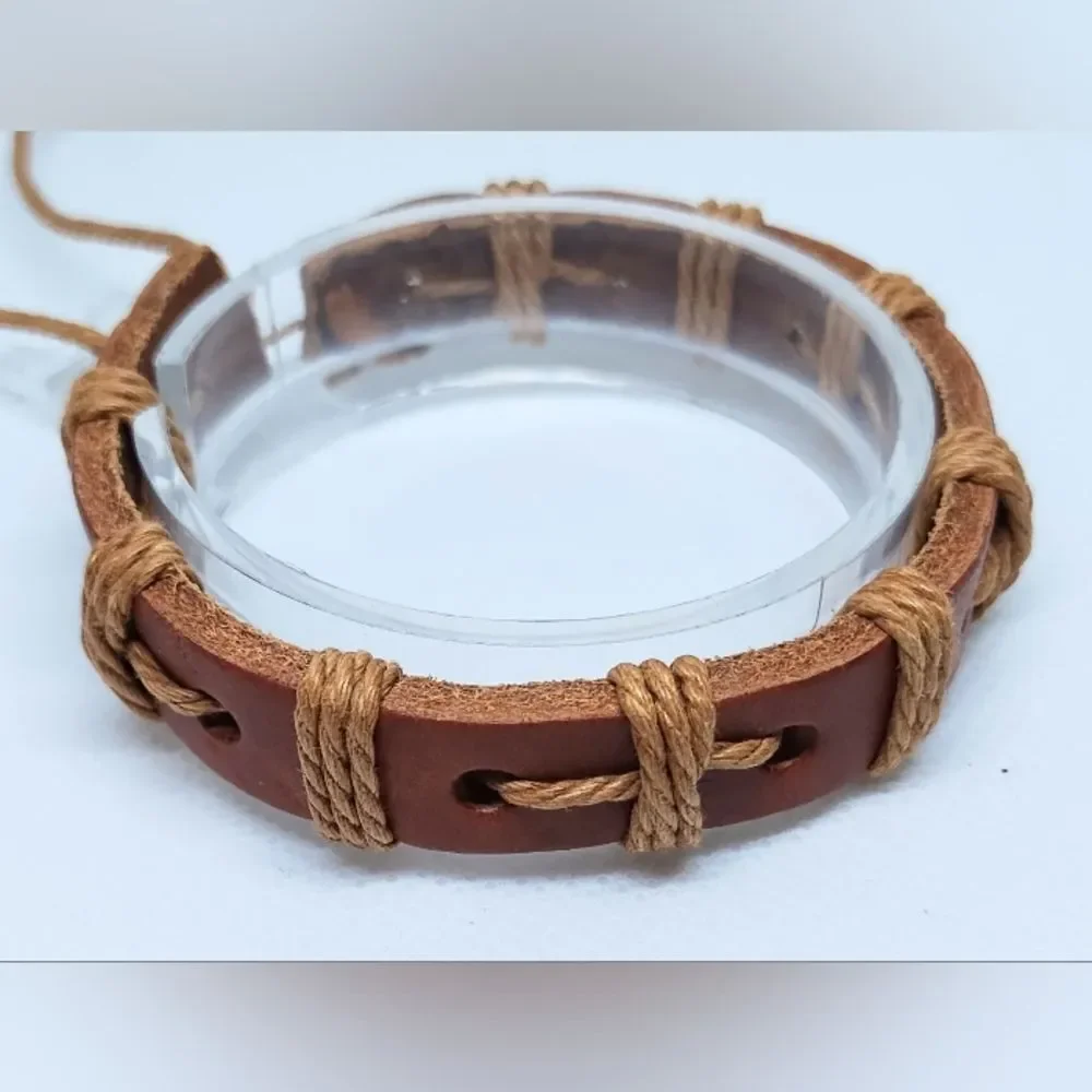Men's bracelet leather braided brown new e89‎